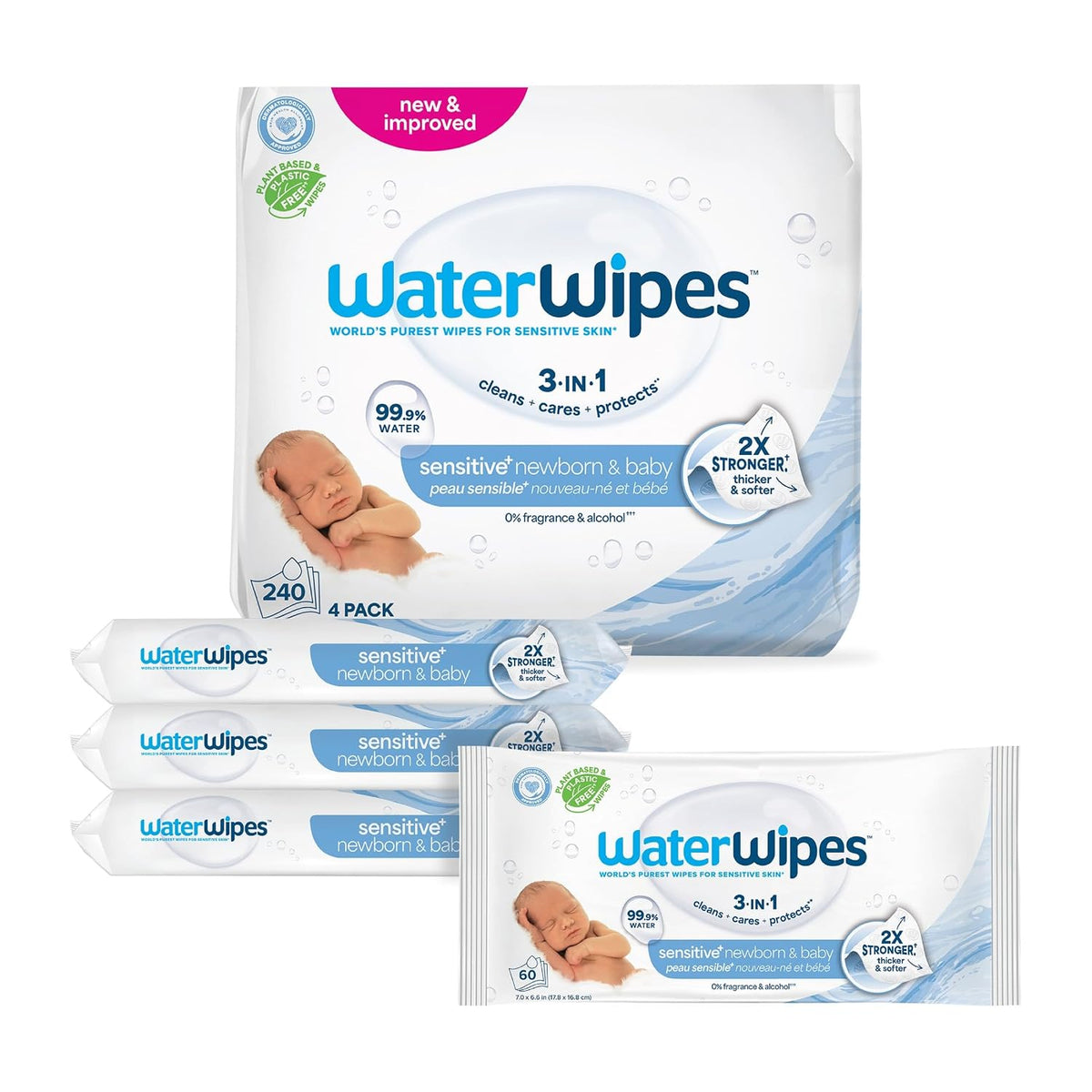 WaterWipes Newborn & Baby Wipes, 240 Count (4 Packs), PK/60