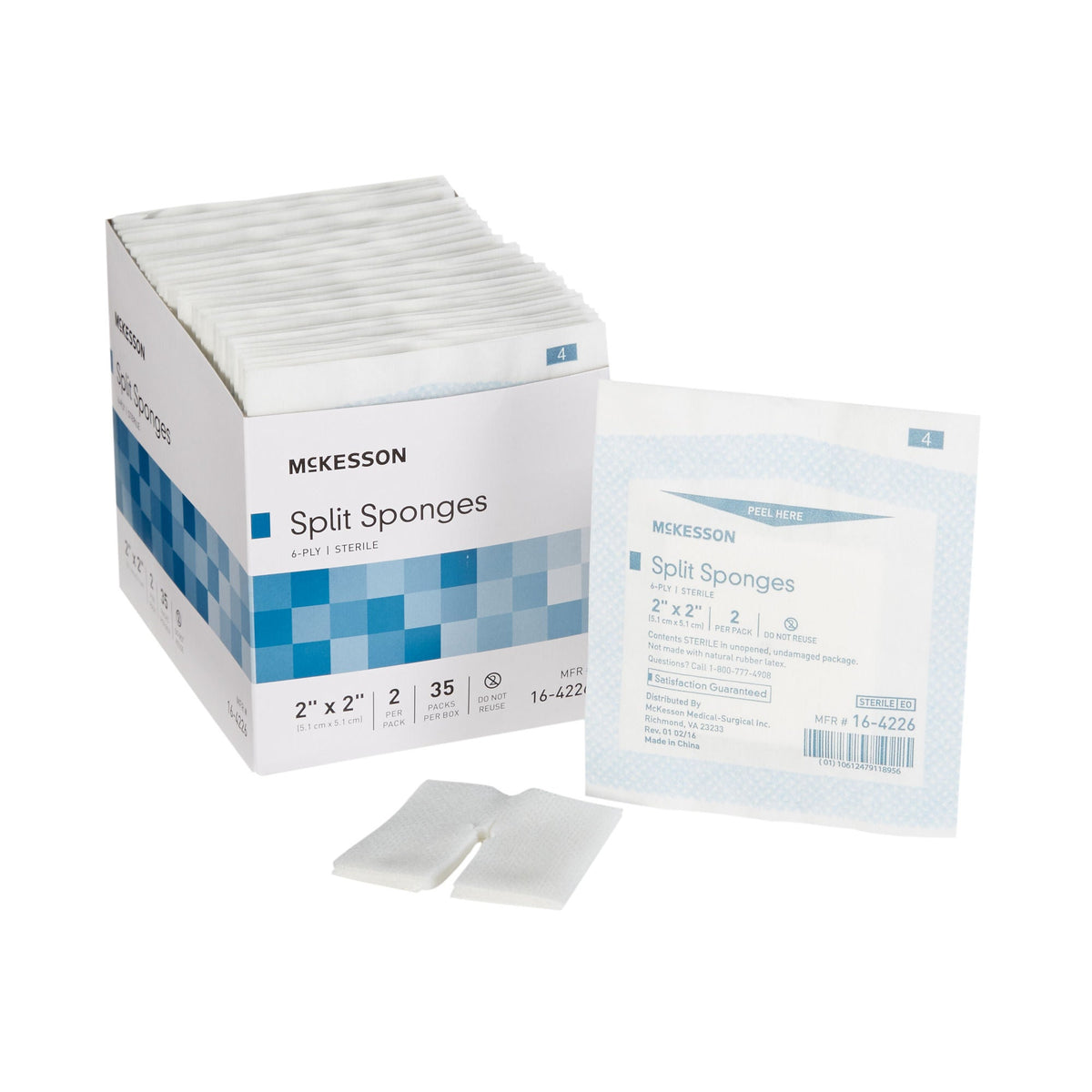 McKesson IV/Drain Split Dressing, 2 x 2 Inch, Six Ply, BX/35