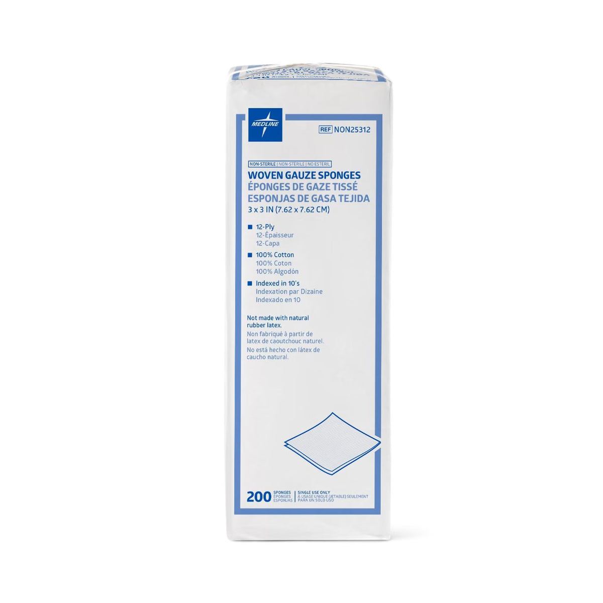 Medline Gauze Sponge, 3 x 3 Inch, 12-Ply, PK/200