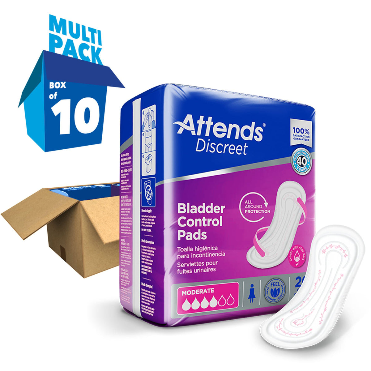 Attends® Discreet Women's Moderate Bladder Control Pad, 10.5-Inch Length