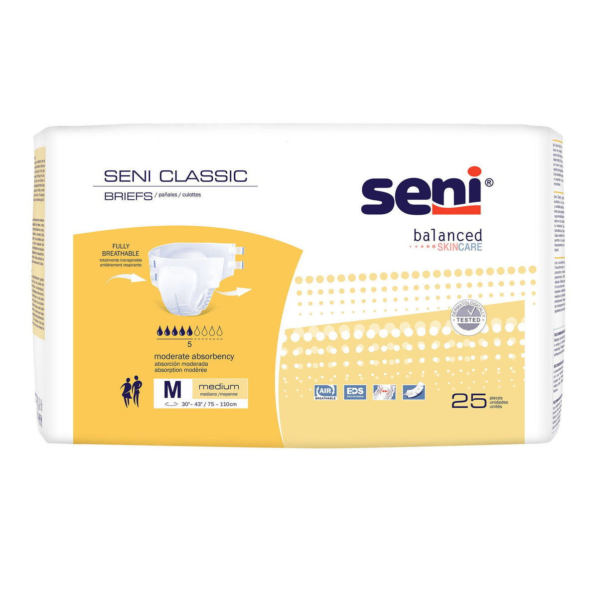 Seni Classic Incontinence Briefs for Men and Women, Moderate Absorbency, Medium