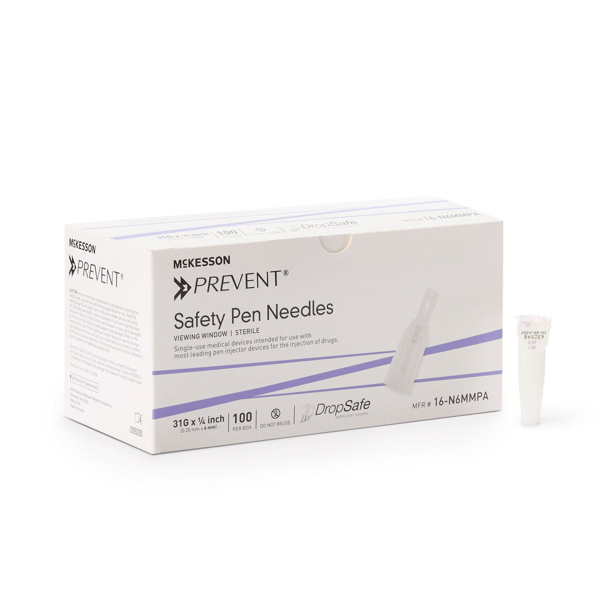 McKesson Prevent® Safety Insulin Pen Needle, 31 Gauge, 6 mm Length