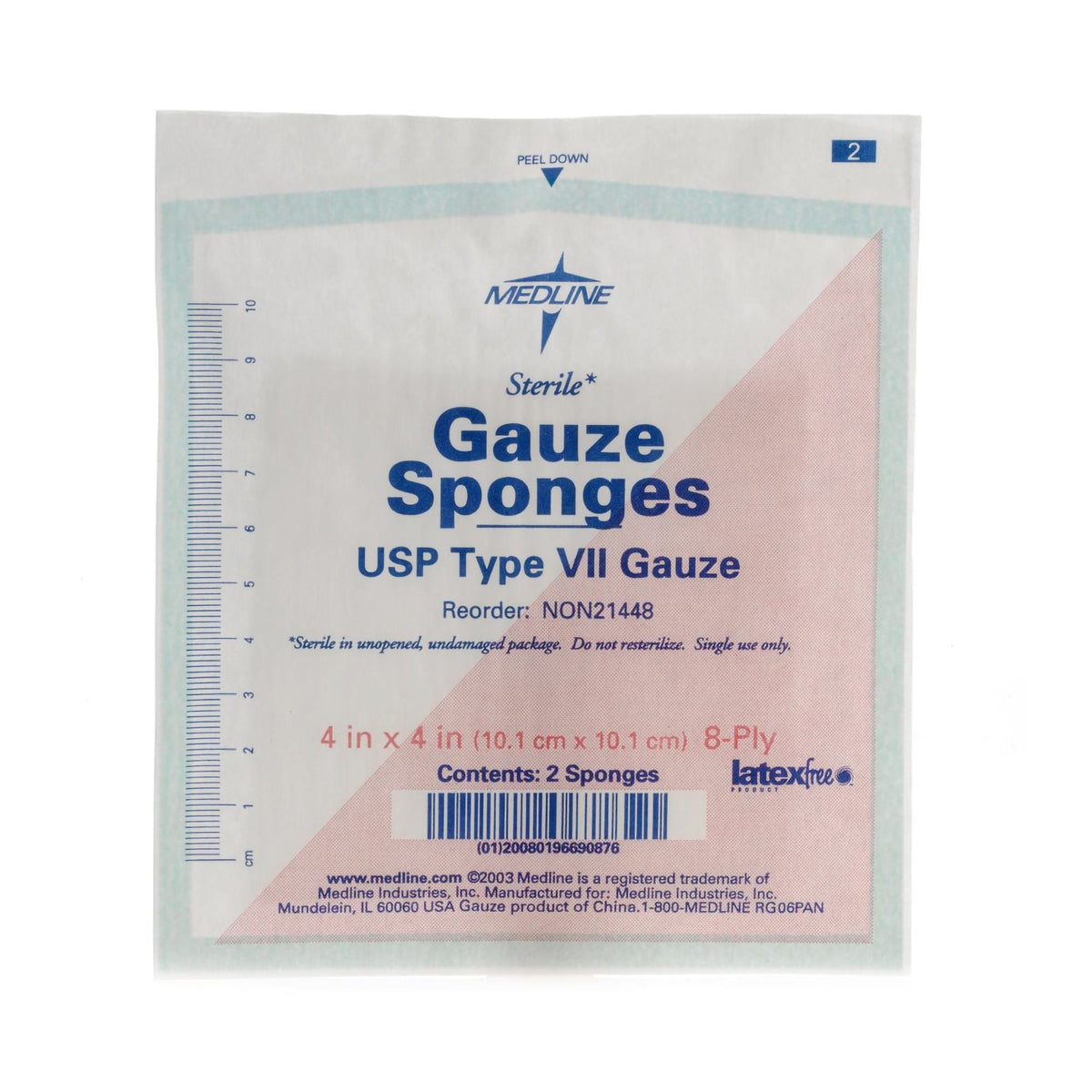 Medline Sterile USP Type VII Gauze Sponge, 4 x 4 Inch, 8-Ply, BX/50