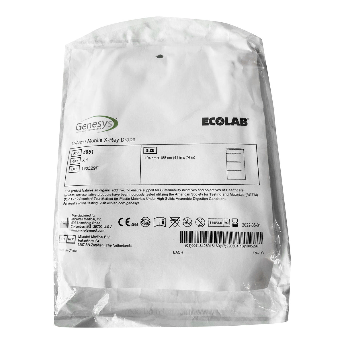 Genesys™/Ecolab® / Mobile X-Ray Drape for C-Arm Imaging Equipment, 41 x 74 Inch, EA/1