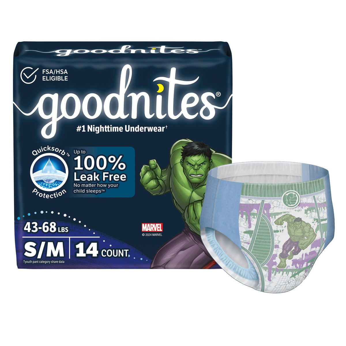 Goodnites® Heavy Absorbency Nighttime Underwear, S/M for Boys 43 – 68 lbs., CS/56