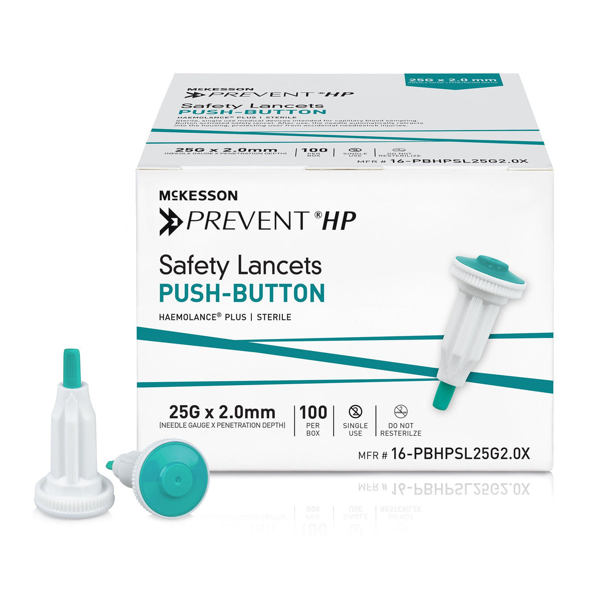 McKesson Prevent® HP Push Button Safety Lancet, 25 Gauge, 2.0 mm, BX/100
