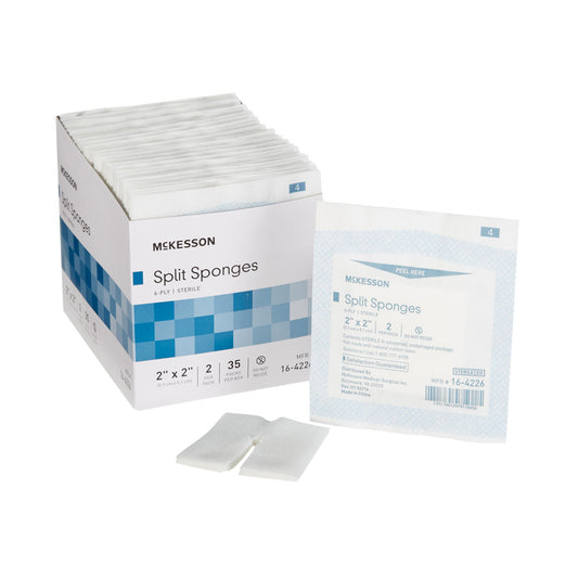McKesson IV/Drain Split Dressing, 2 x 2 Inch, Six Ply