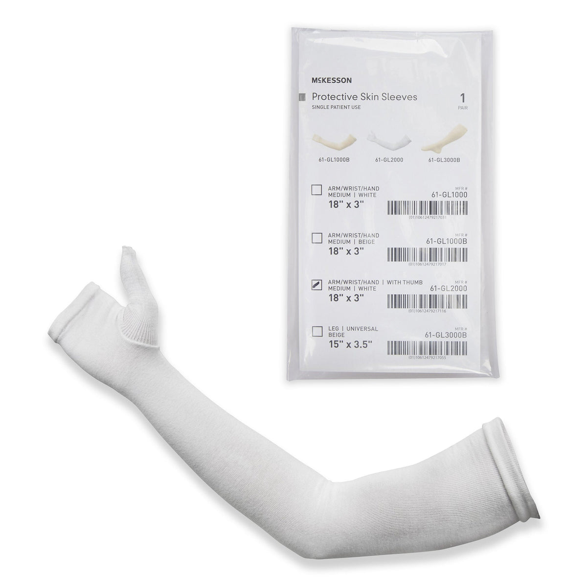 McKesson Protective Skin Sleeve, Arm/Wrist/Hand, with Thumb, Medium, White, PR/1