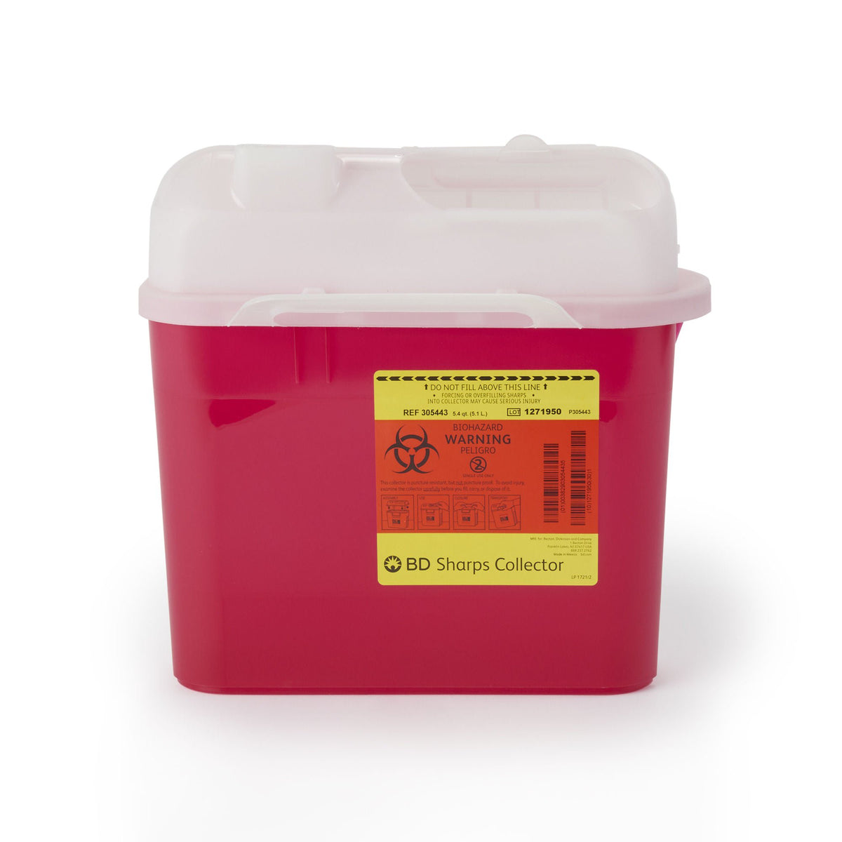 BD Sharps Container, 5.4 Quart, 16-3/5 x11-7/10 x 4-1/2 Inch, EA/1