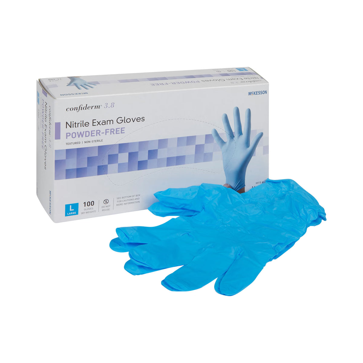 McKesson Confiderm® 3.8 Nitrile Exam Glove, Large, Blue, BX/100