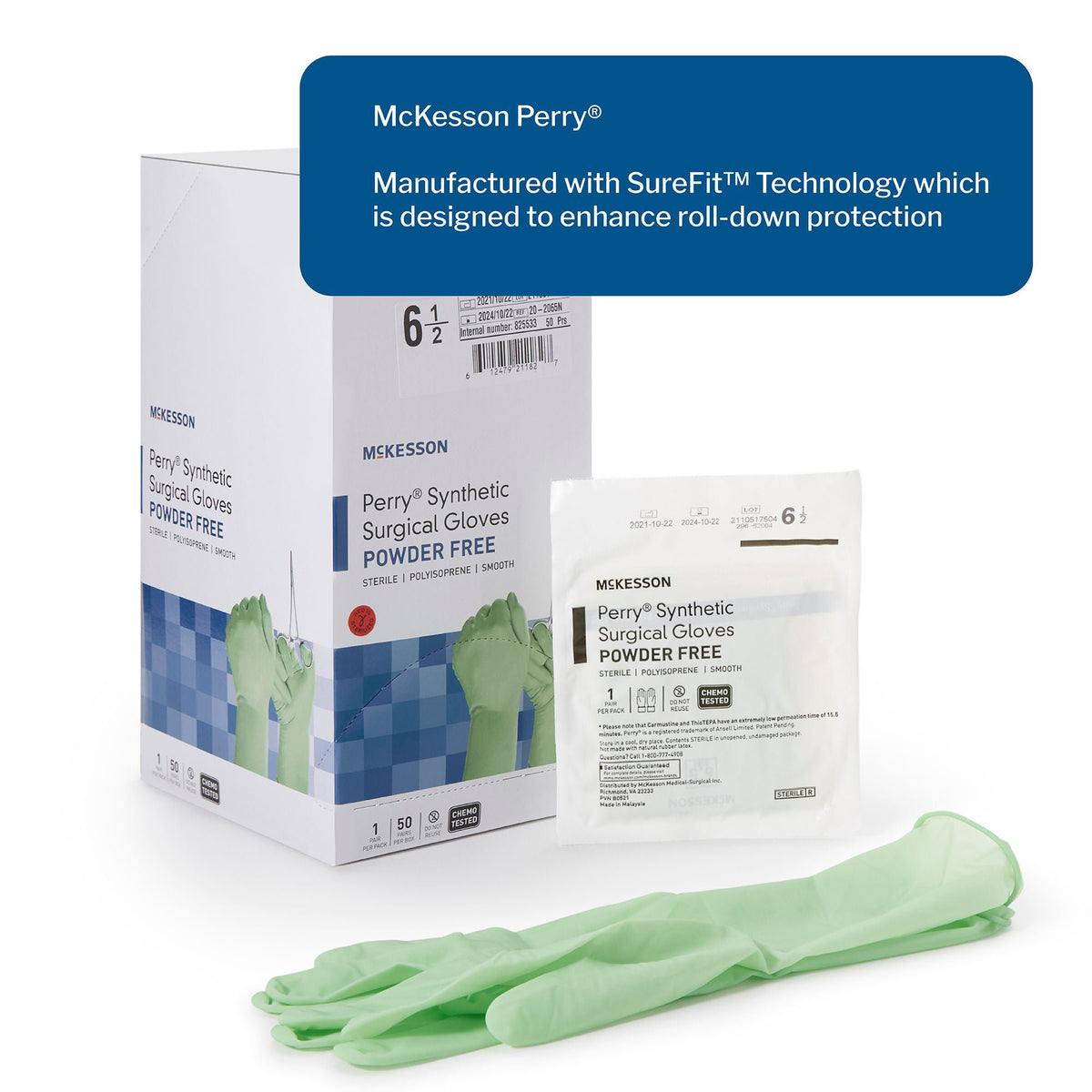McKesson Perry® Performance Plus Polyisoprene Surgical Glove, Size 6.5, Green