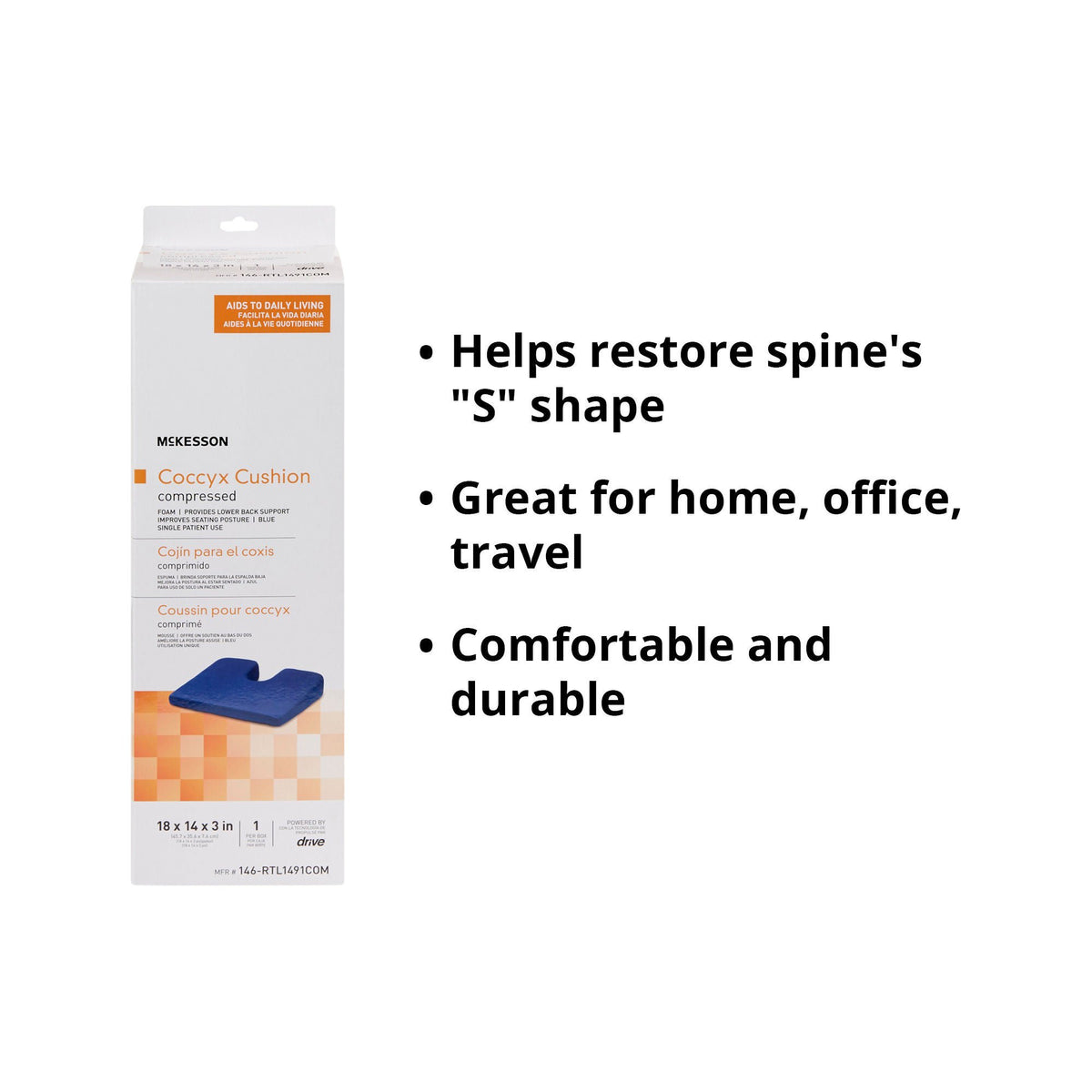 McKesson Compressed Coccyx Cushion, 18 x 14 x 3 Inch