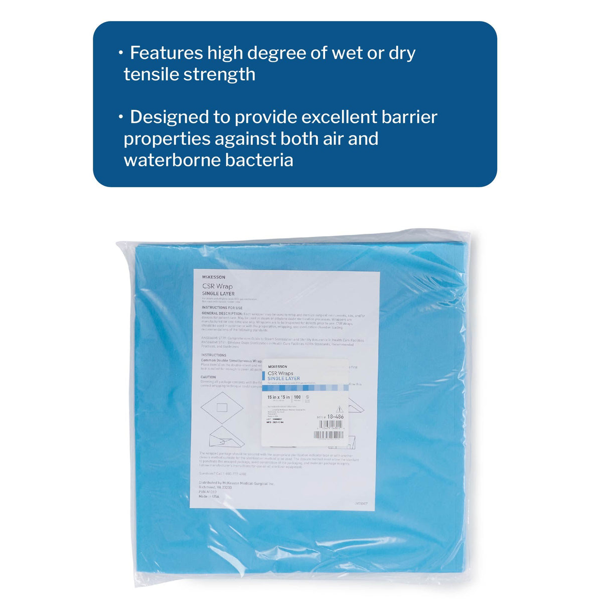 McKesson Single Layer Sterilization Wrap, 15 x 15 Inch