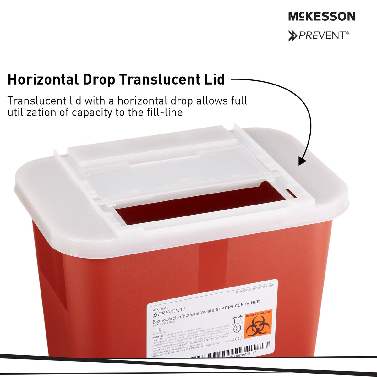 McKesson Prevent® Sharps Container, 2 Gallon, 10-1/4 x 7 x 10-1/2 Inch