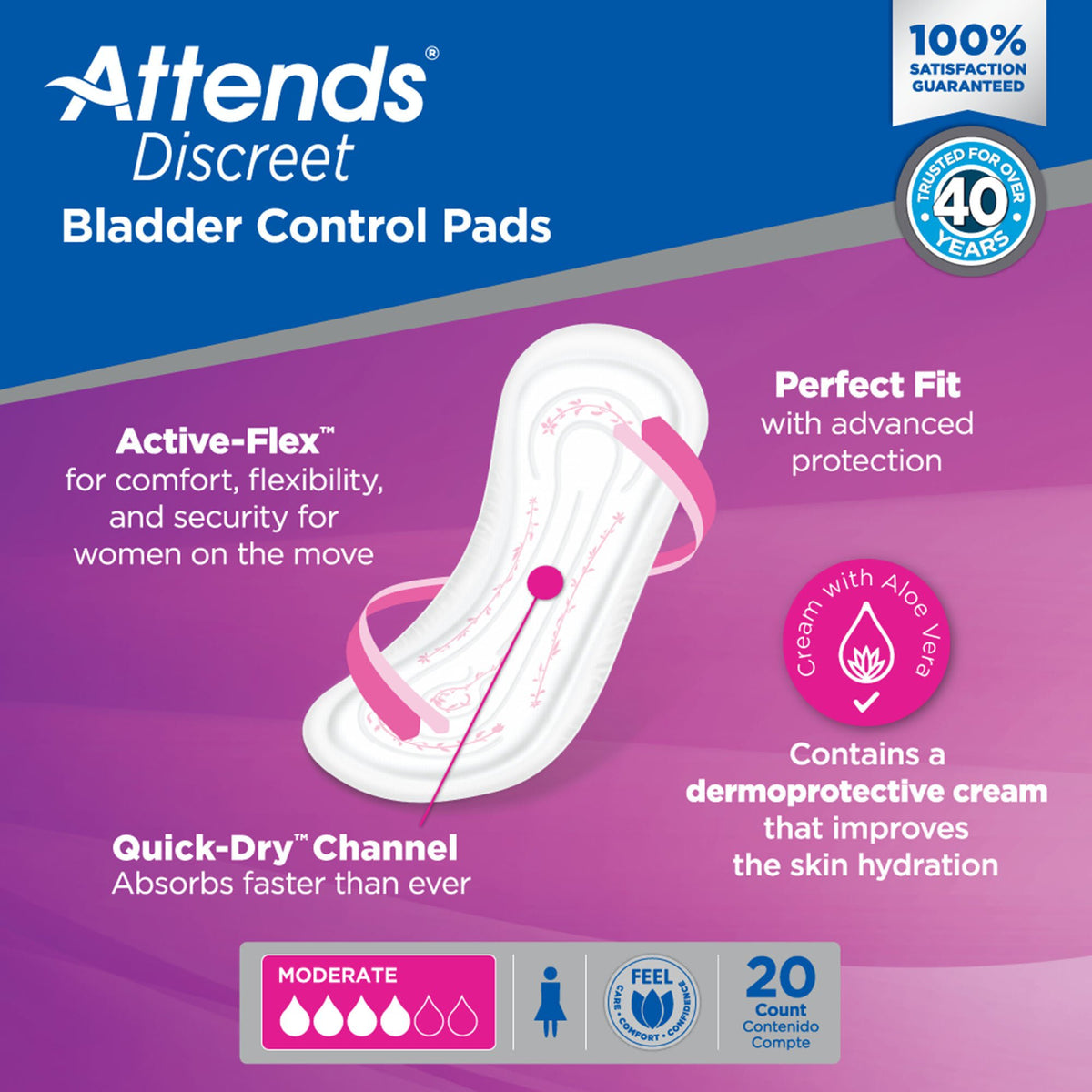 Attends® Discreet Women's Moderate Bladder Control Pad, 10.5-Inch Length