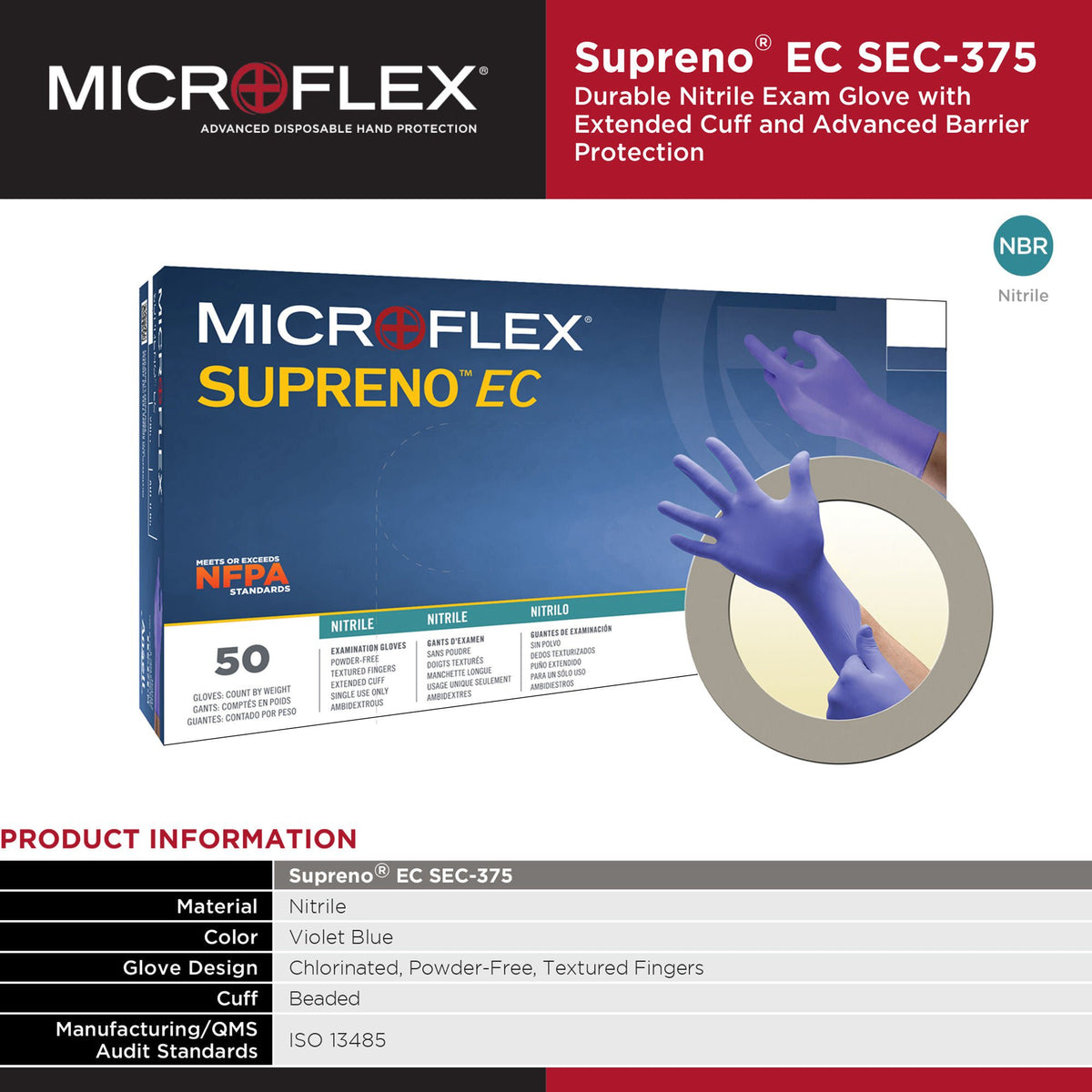Supreno® EC Nitrile Extended Cuff Length Exam Glove, Extra Large, Blue
