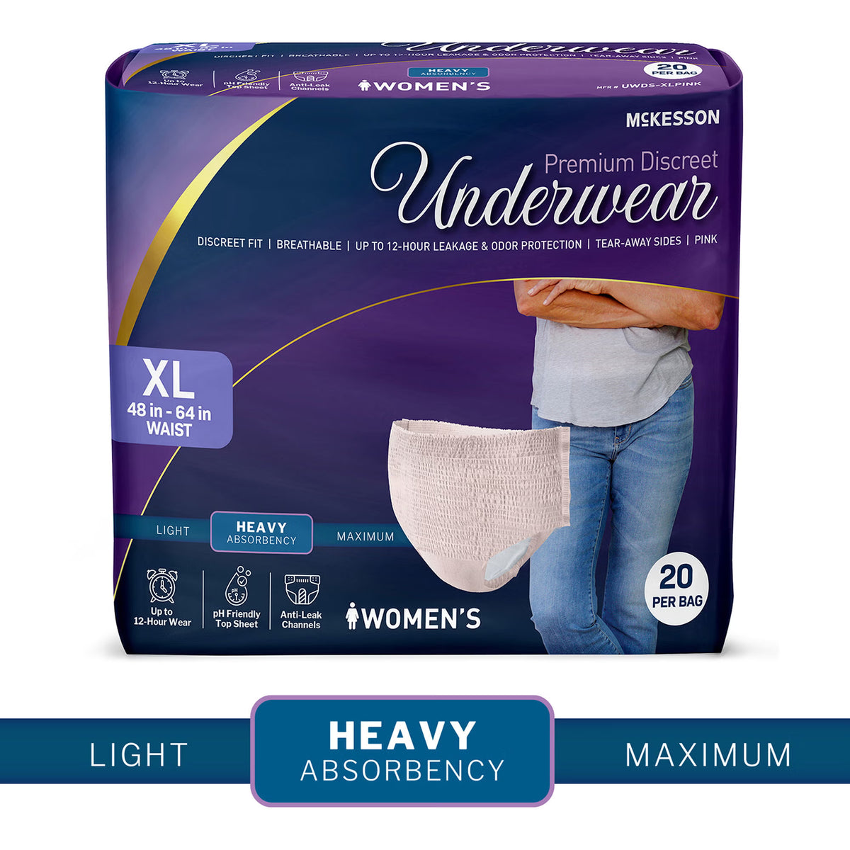 McKesson Premium Discreet Underwear for Women, Heavy Absorbency, Extra-Large, BG/20
