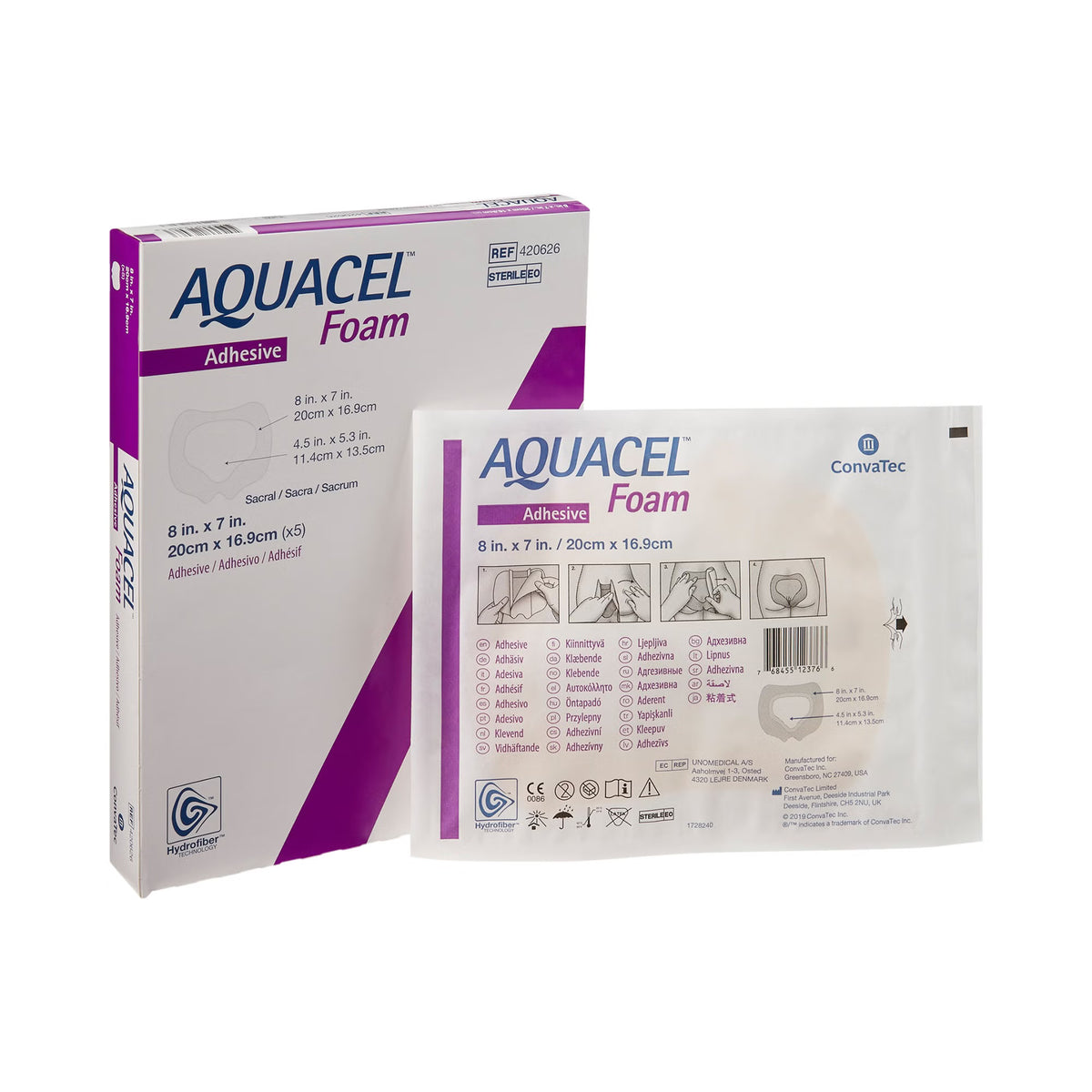 Aquacel® Silicone Adhesive with Border Silicone Foam Dressing, 7 x 8 Inch, EA/1