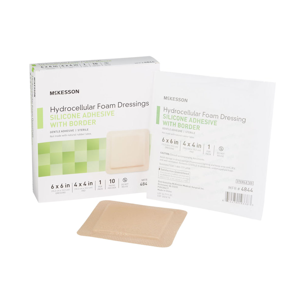 McKesson Silicone Adhesive with Border Silicone Foam Dressing, 6 x 6 Inch, EA/1
