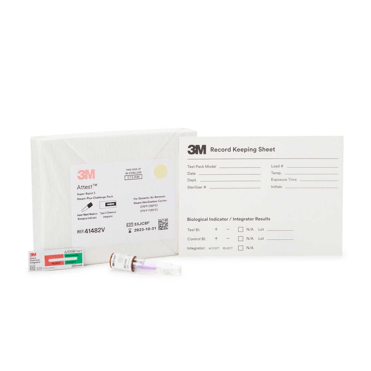 3M™ Attest™ Super Rapid 5 Steam-Plus Sterilization BI Challenge Pack, CS/24