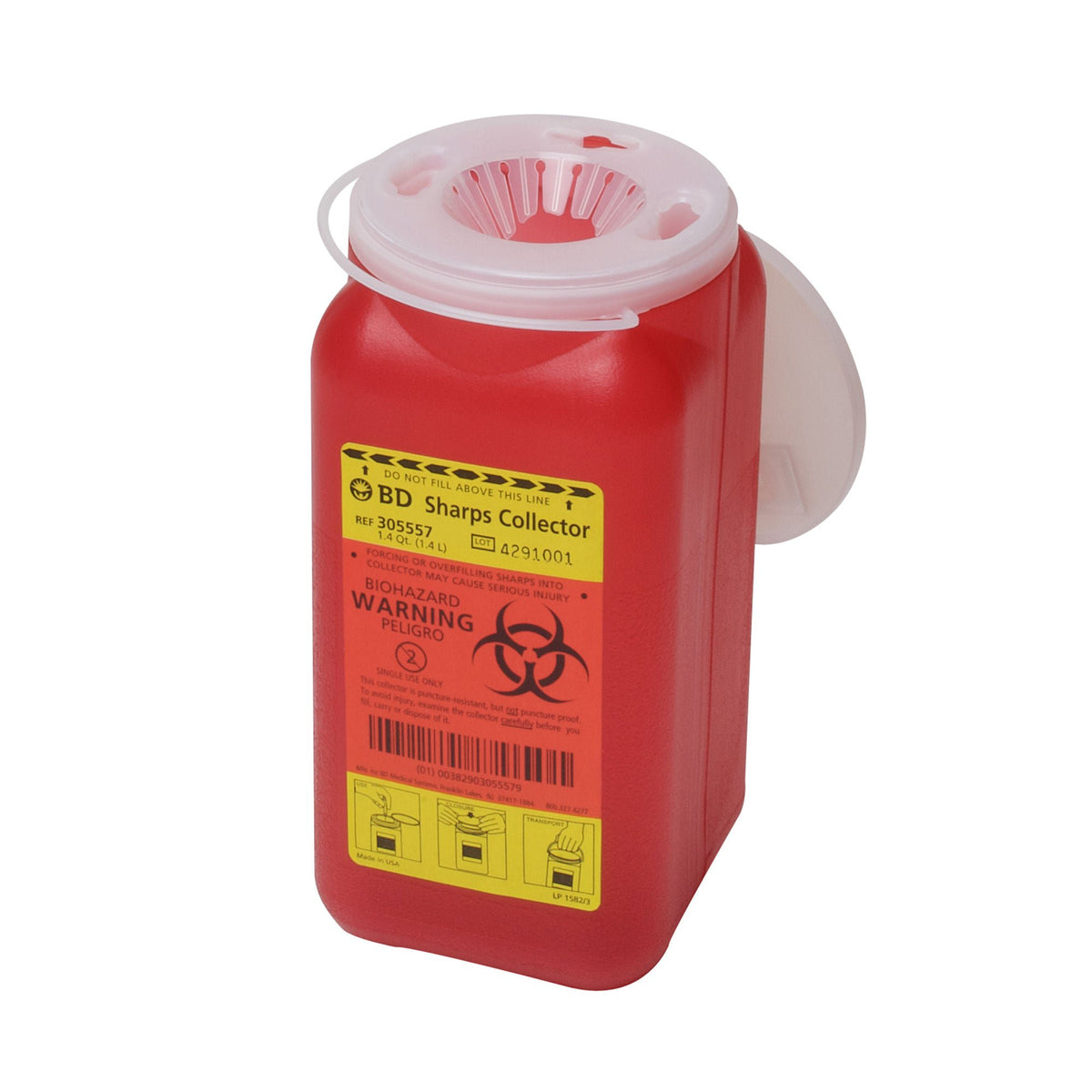 BD™ Red Sharps Container, 1.4 Quart, 7¾ x 3¾ x 3¾ Inch, EA/1
