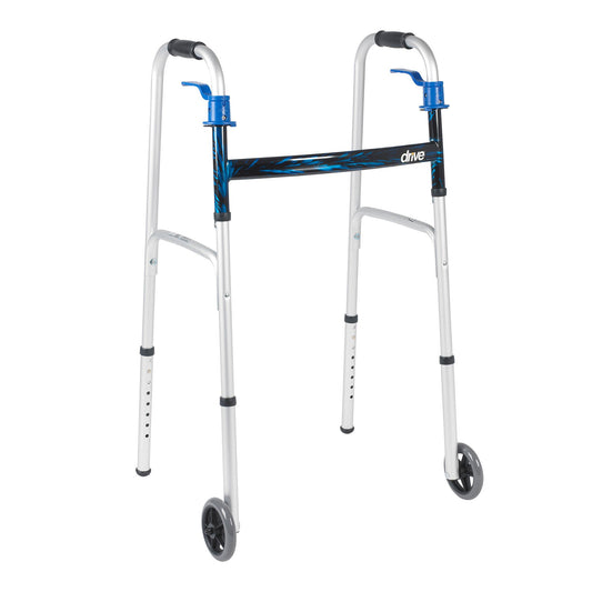 drive™ Aluminum Dual Release Folding Walker, 32 – 39 Inch Height