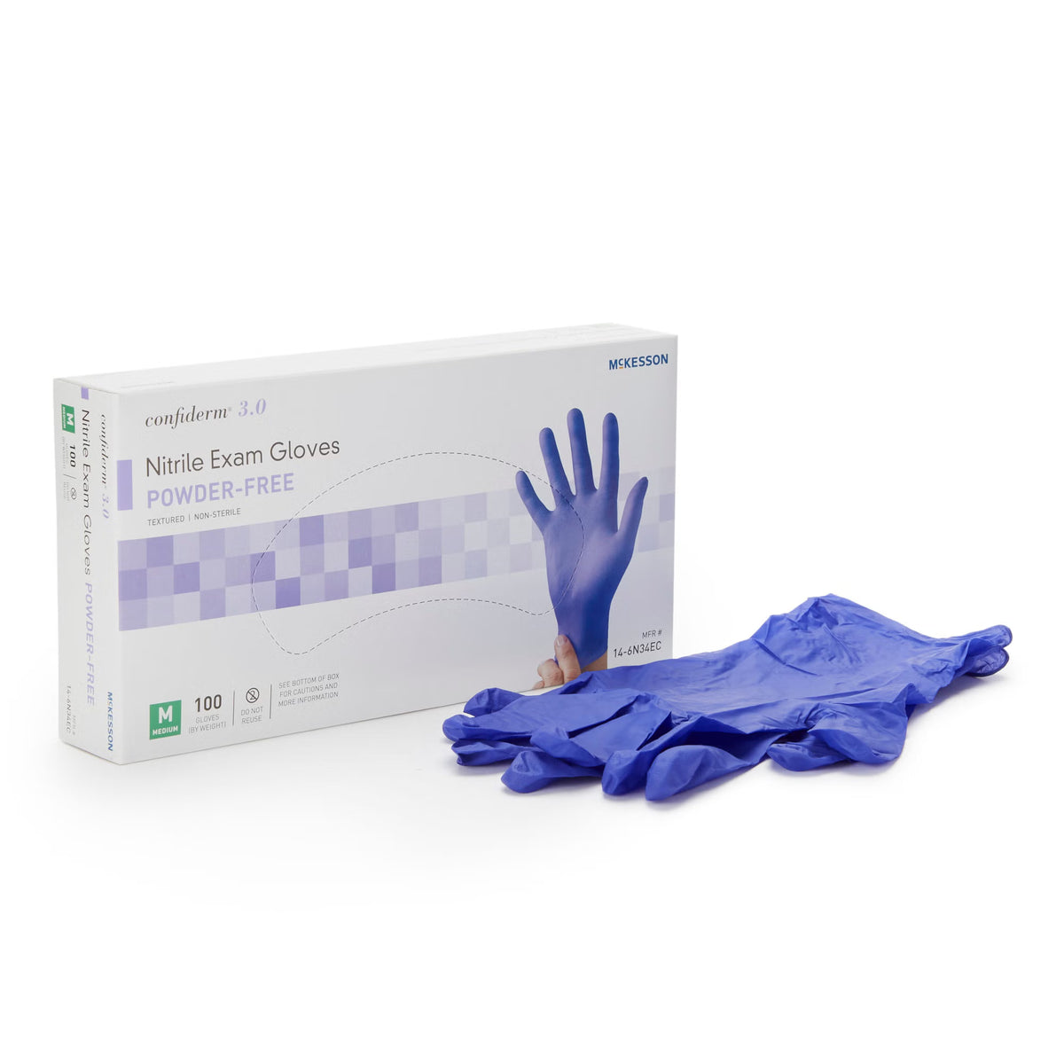 McKesson Confiderm® 3.0 Nitrile Exam Glove, Medium, Blue, BX/100