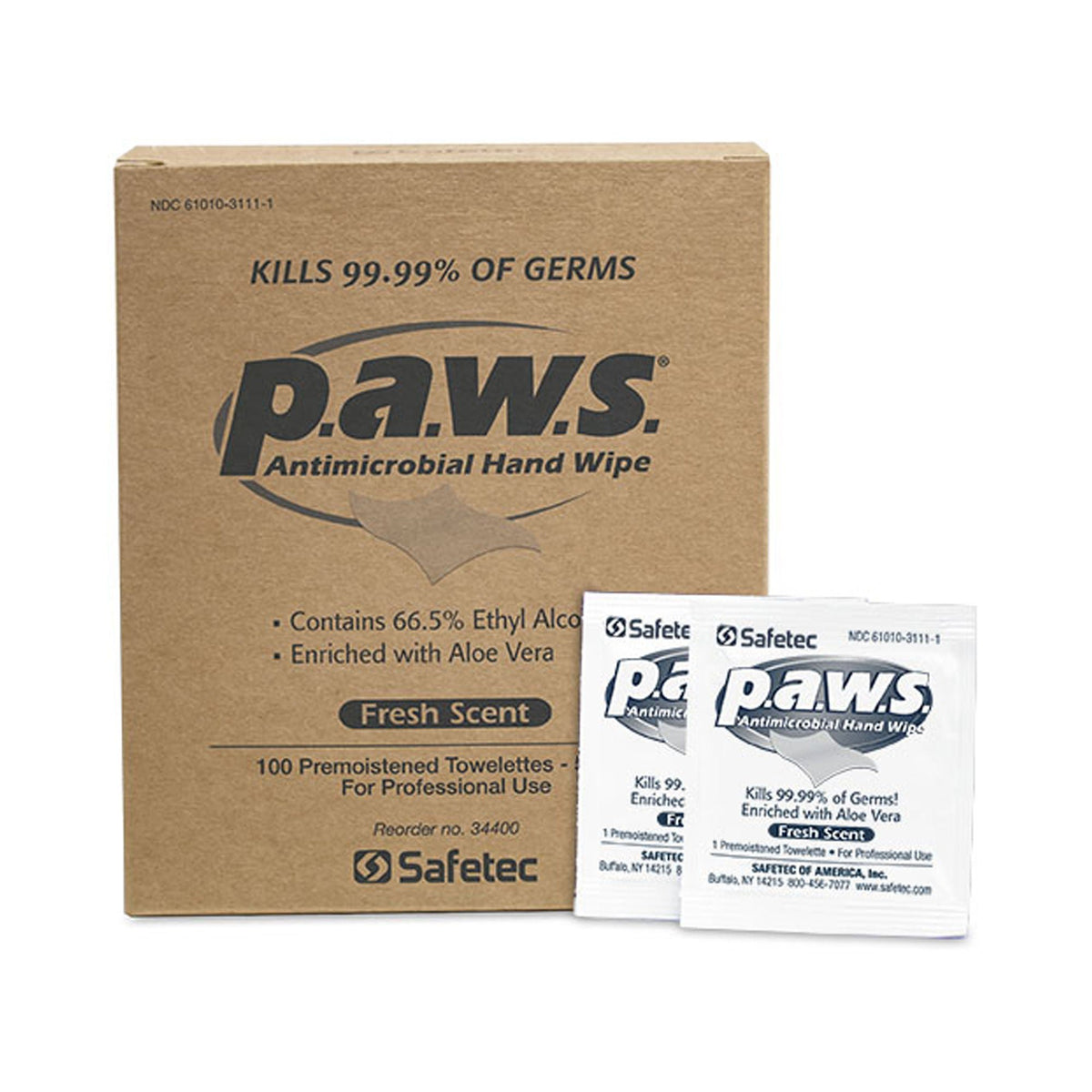 P.A.W.S. Hand Sanitizing Wipes, Individual Packets, BX/100