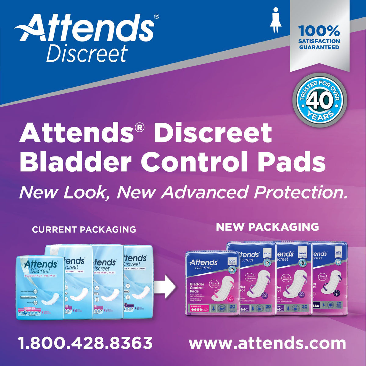 Attends® Discreet Women's Moderate Bladder Control Pad, 10.5-Inch Length