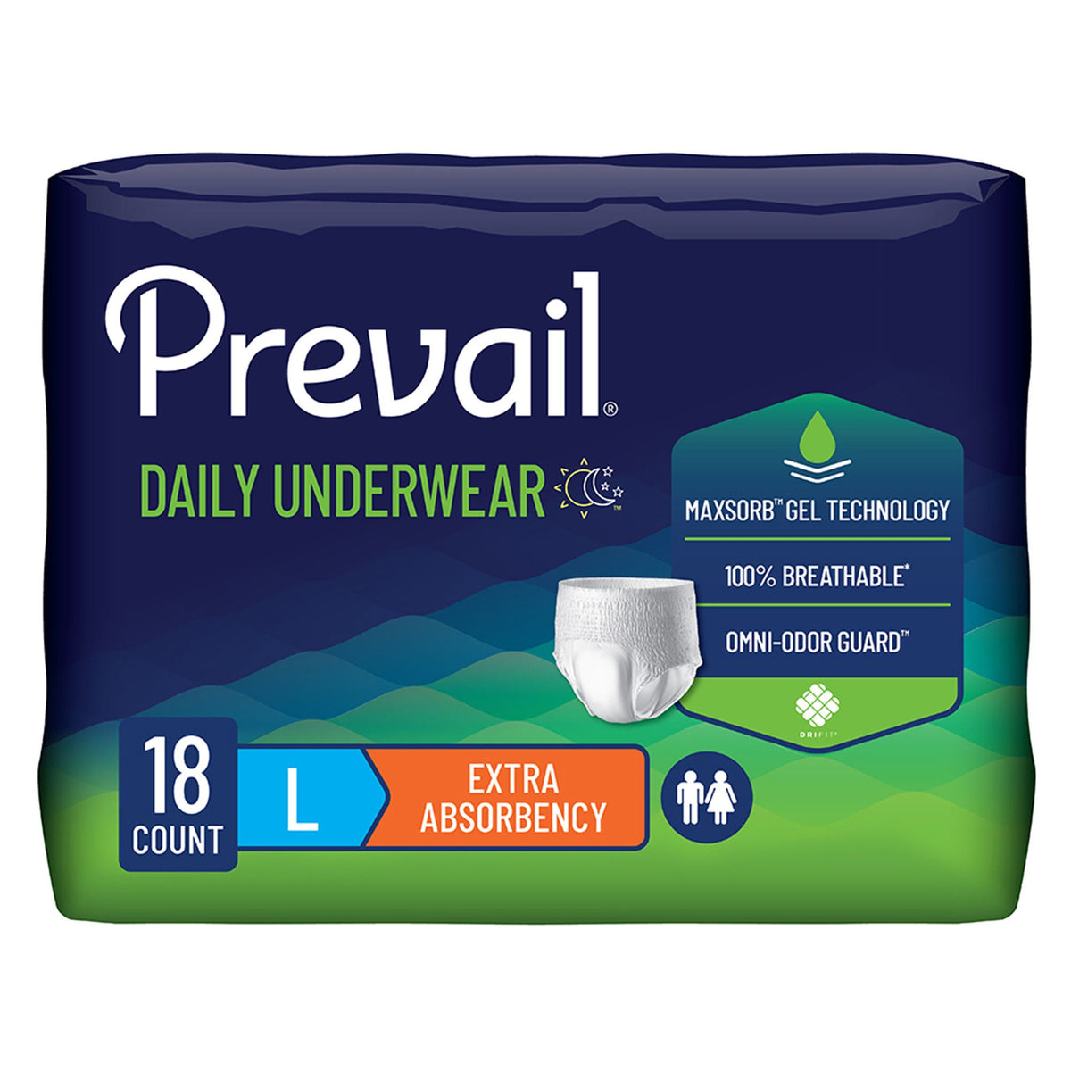 Prevail® Daily Underwear Extra Absorbent Underwear, Large, CS/72