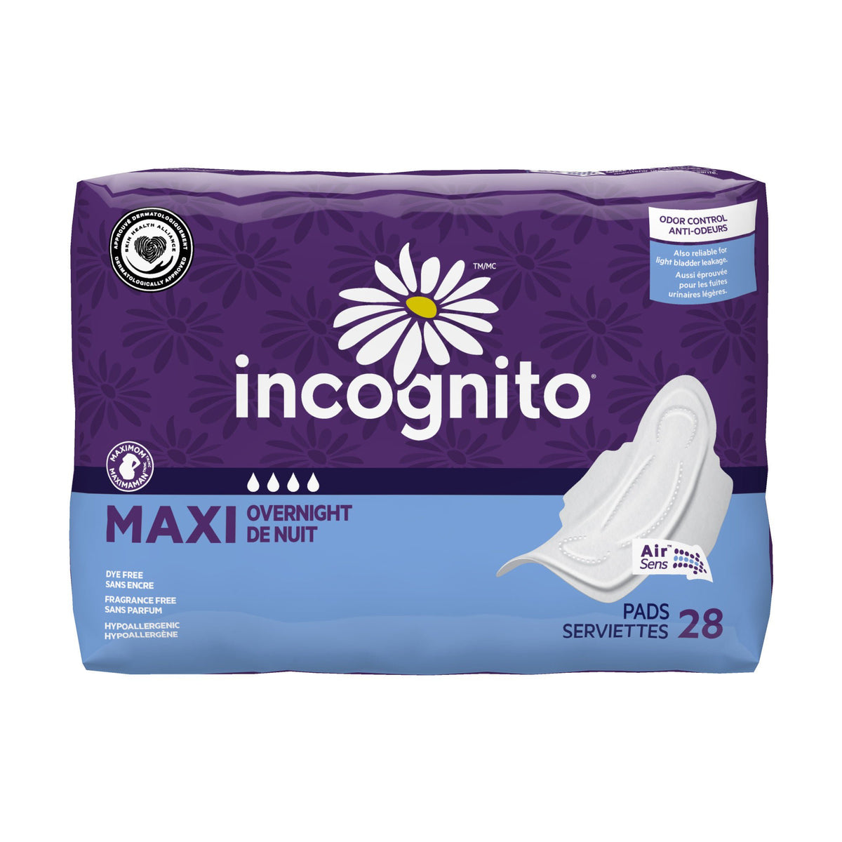 PAD, MAXI WING INCOGNITO OVERNIGHT (28/PK 4PK/CS), PK/28