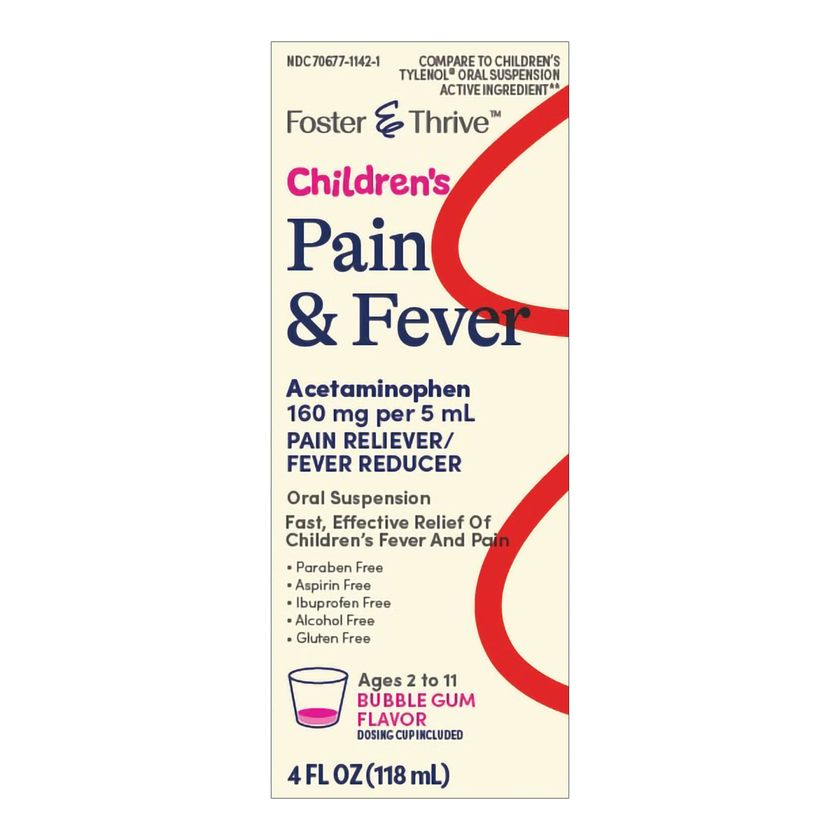Foster & Thrive™ Children's Pain & Fever Acetaminophen Oral Suspension Bubblegum, BT/1