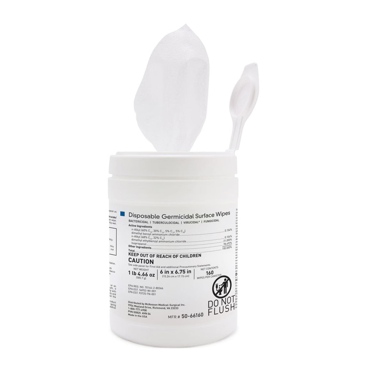 McKesson Germicidal Large Surface Disinfectant Wipes, Canister, 160 ct., BX/1