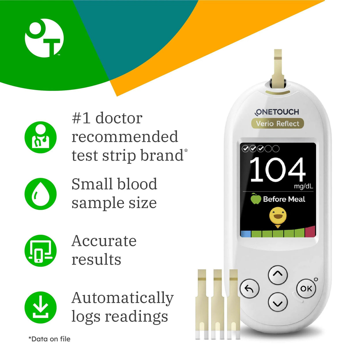 Blood Glucose Test Strips OneTouch® Verio® 50 Strips per Pack For OneTouch® Verio® Family of Meters