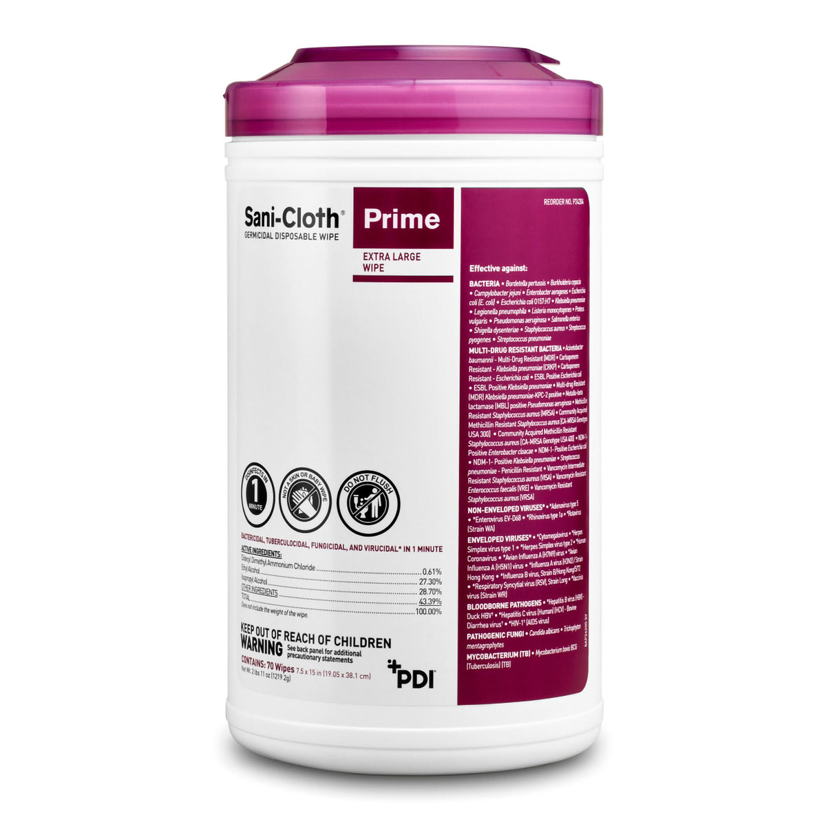 Sani-Cloth® Prime Extra Large Germicidal Disinfectant Wipes, 7.5 x 15 Inch, CN/70