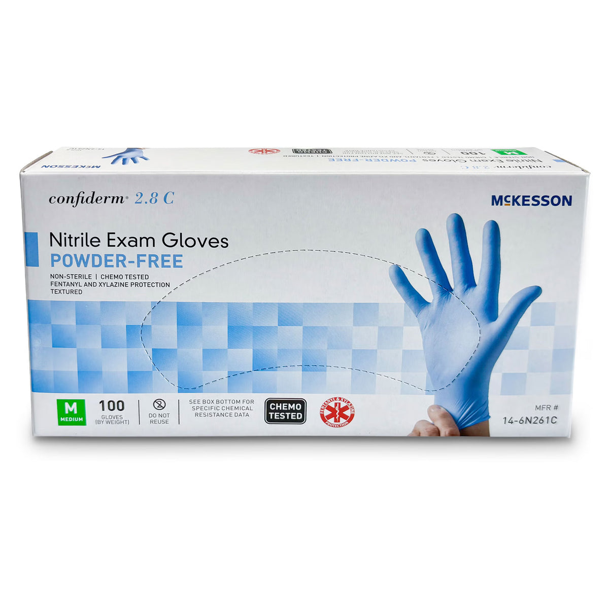 McKesson Confiderm® 2.8C Nitrile Exam Gloves, Medium, Ocean Blue, BX/100