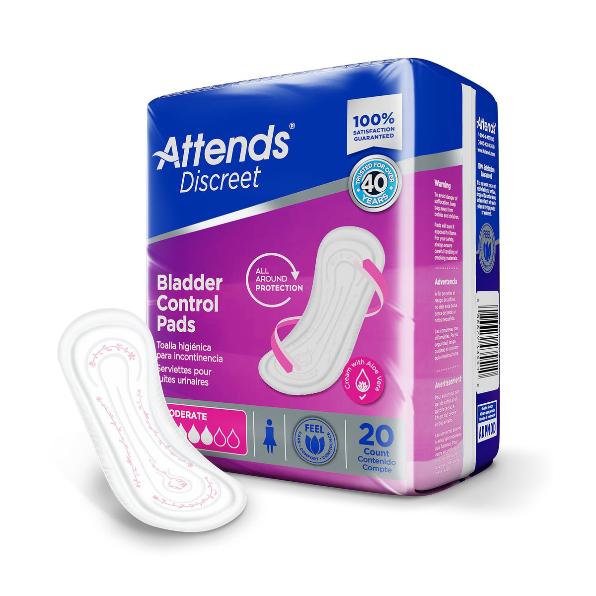 Attends® Discreet Women's Moderate Bladder Control Pad, 10.5-Inch Length