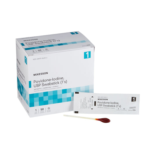 McKesson Impregnated Swabstick, 10% Strength, Povidone Iodine, Individual Packet, CS/500