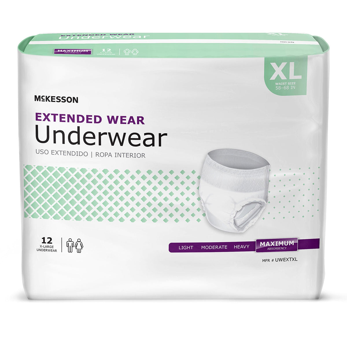 McKesson Extended Wear Maximum Absorbency Underwear, Extra Large, BG/12