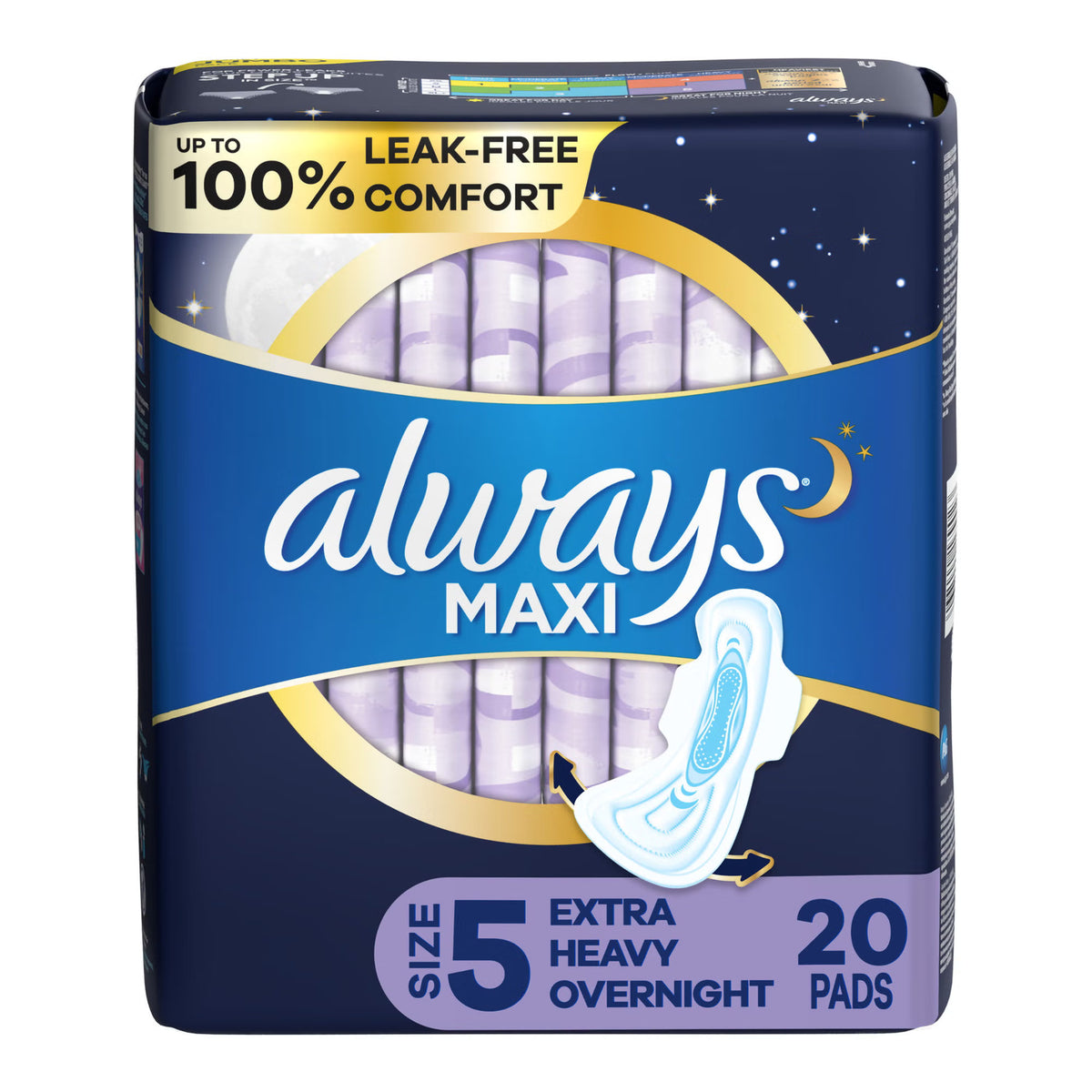 Always® Maxi Extra Heavy Overnight Pads with Wings, Size 5, PK/20