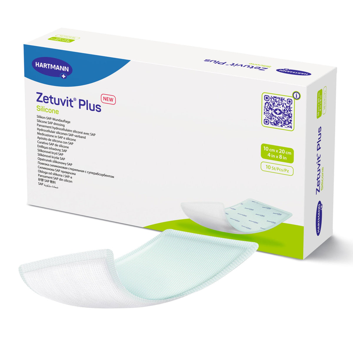 Zetuvit® Plus Silicone Super Absorbent Dressing, 4 x 8 Inch, BX/10