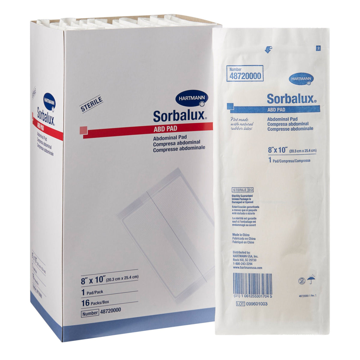 Sorbalux® ABD Sterile Abdominal Pad, 8 x 10 Inch, One-Ply, CS/320