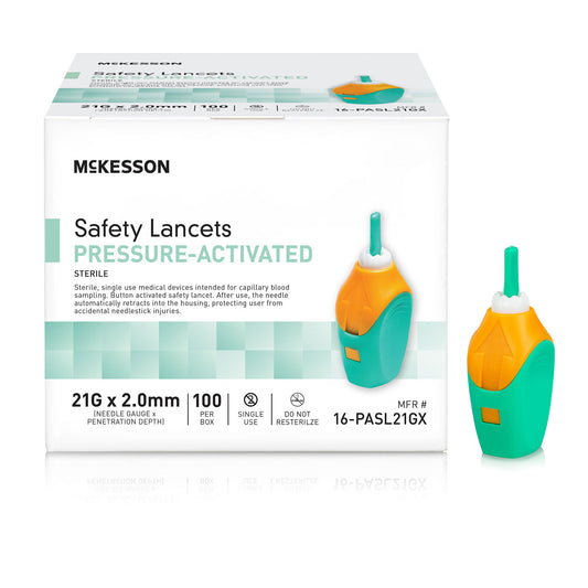McKesson Pressure Activated Safety Lancets, 21 Gauge, Green, CS/2000