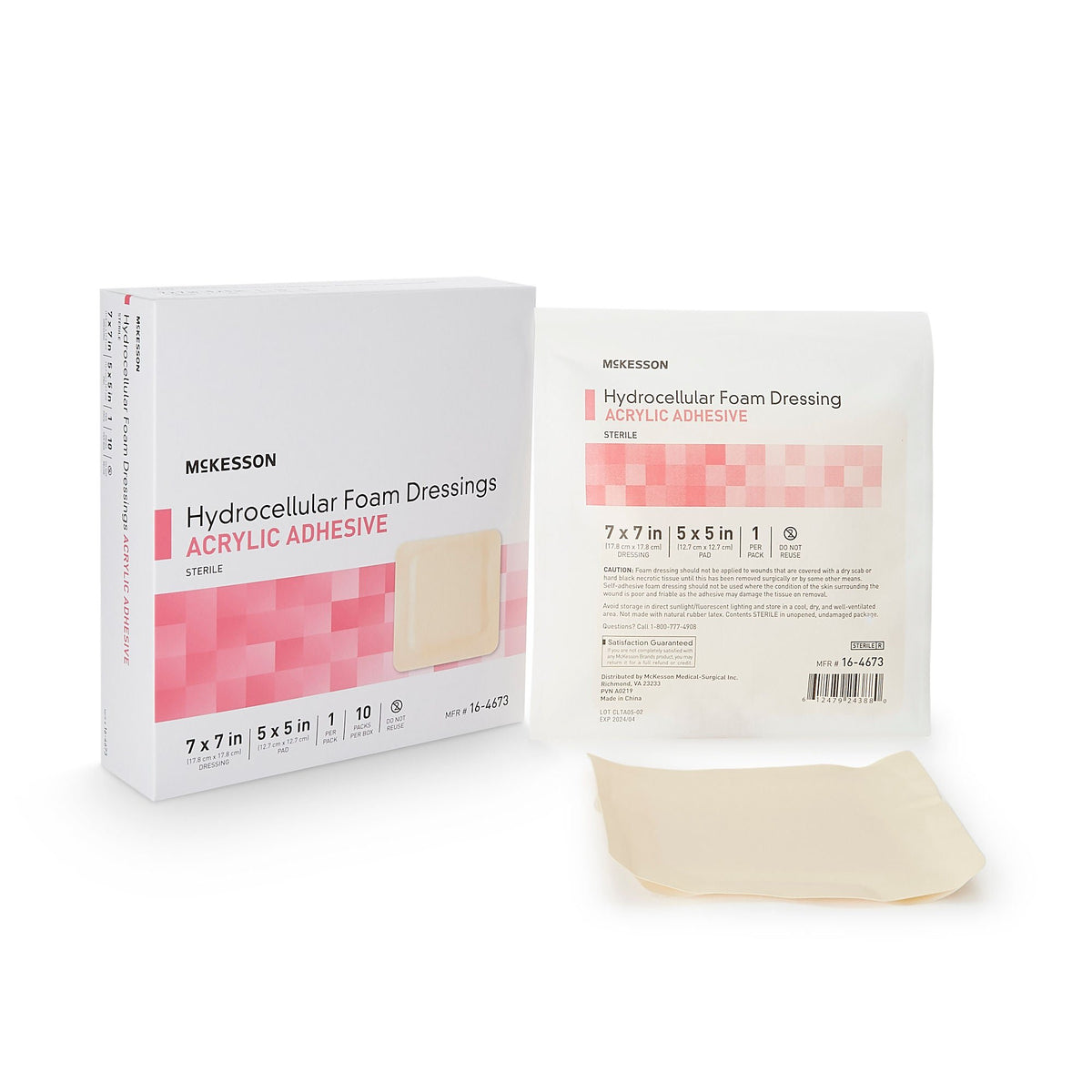 McKesson Acrylic Adhesive with Border Foam Dressing, 7 x 7 Inch, EA/1