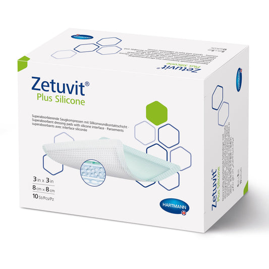 Zetuvit® Plus Silicone Super Absorbent Dressing, 3 x 3 Inch, BX/10