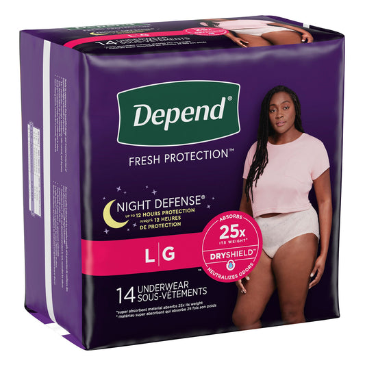 Depend® Night Defense® Women's Absorbent Underwear, Large, CS/56