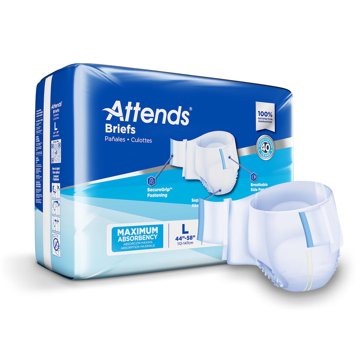 Attends® Briefs, Adult, Large, Heavy Absorbency, Disposable, BG/24