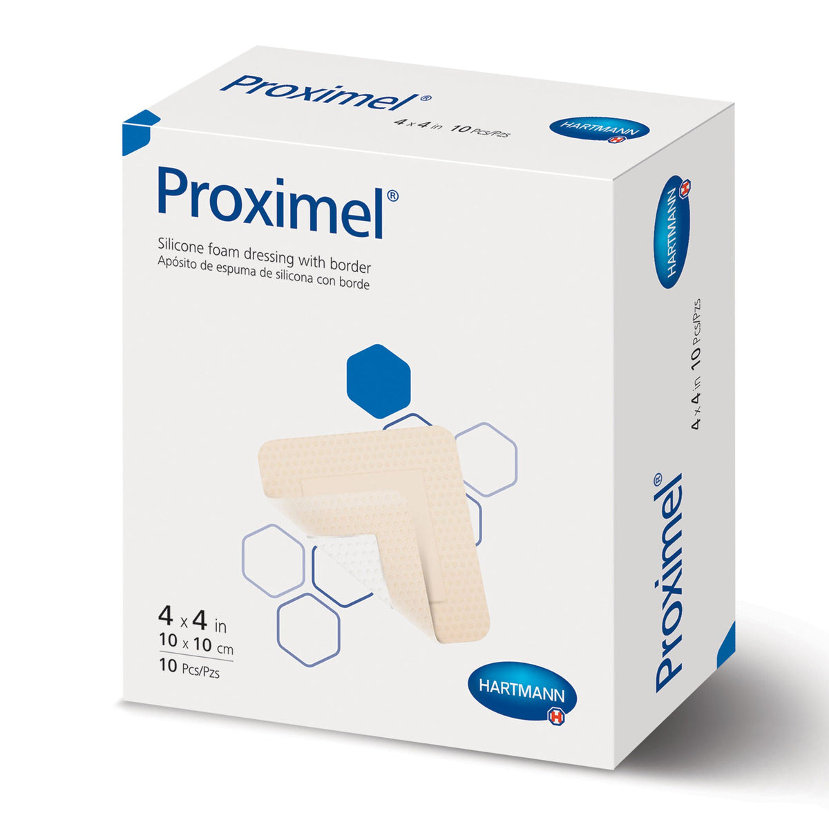 Foam Dressing Proximel® 4 X 4 Inch With Border Waterproof Film Backing Silicone Adhesive Square Sterile