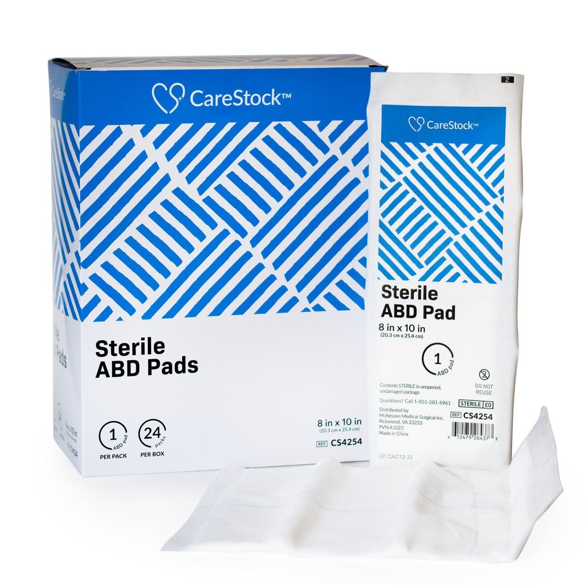 CareStock™ Sterile Abdominal Pad, 8 x 10 Inch – Nonwoven Cellulose ABD Pads, BX/24