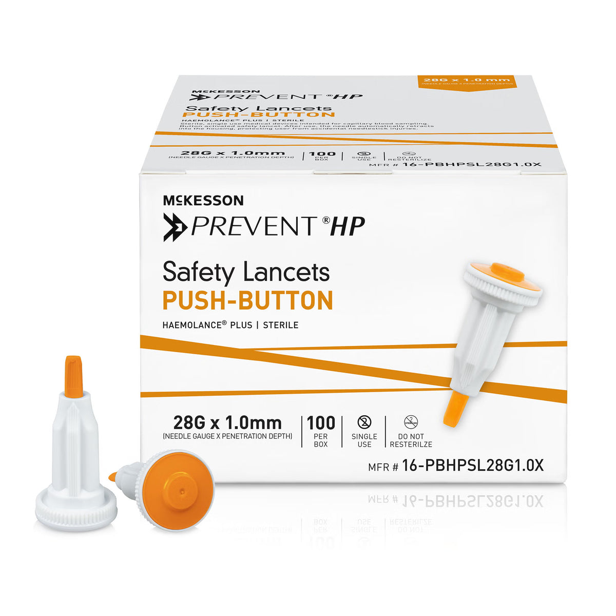 McKesson Prevent® HP Push Button Safety Lancet, 28 Gauge, 1.0 mm, BX/100